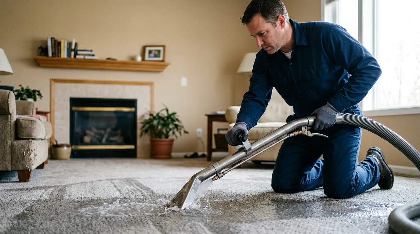 Water damage restoration technician working near Norton, VT